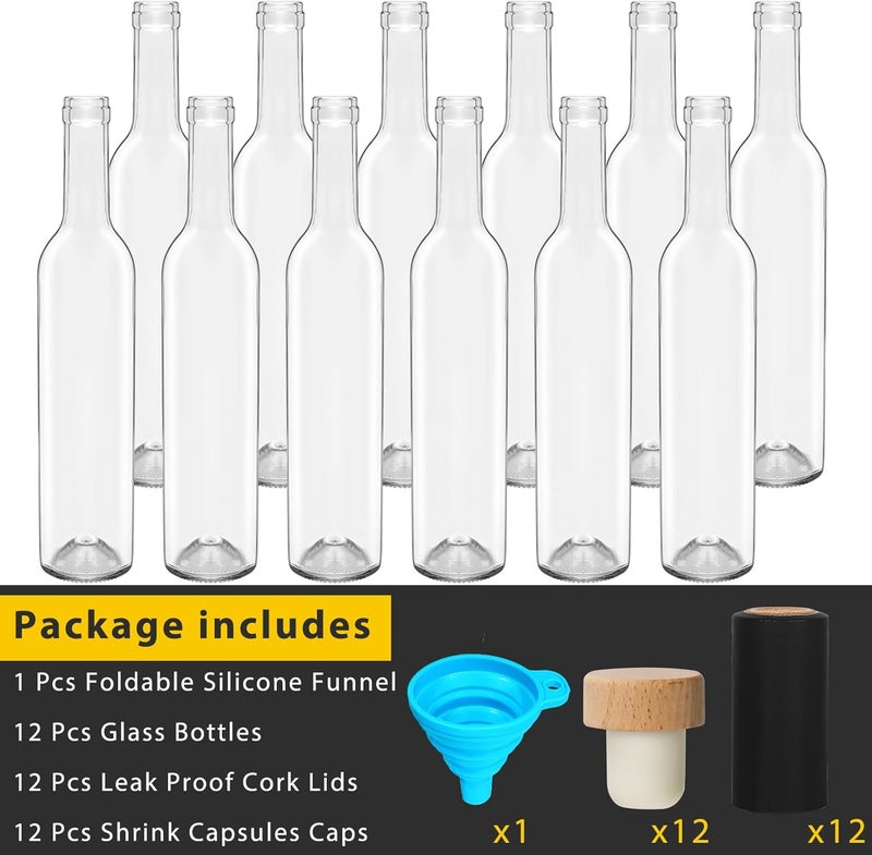 DHSBTLS 12 Pack 500 ml/16 oz Clear Glass Bottles With Wooden Cork Lids & Seal Shrink Capsules Caps, Home Brewing & Juicing Bottles For Bordeaux Wine, Beverage, Sparkling Wine, Kefir, Decor - Image 4